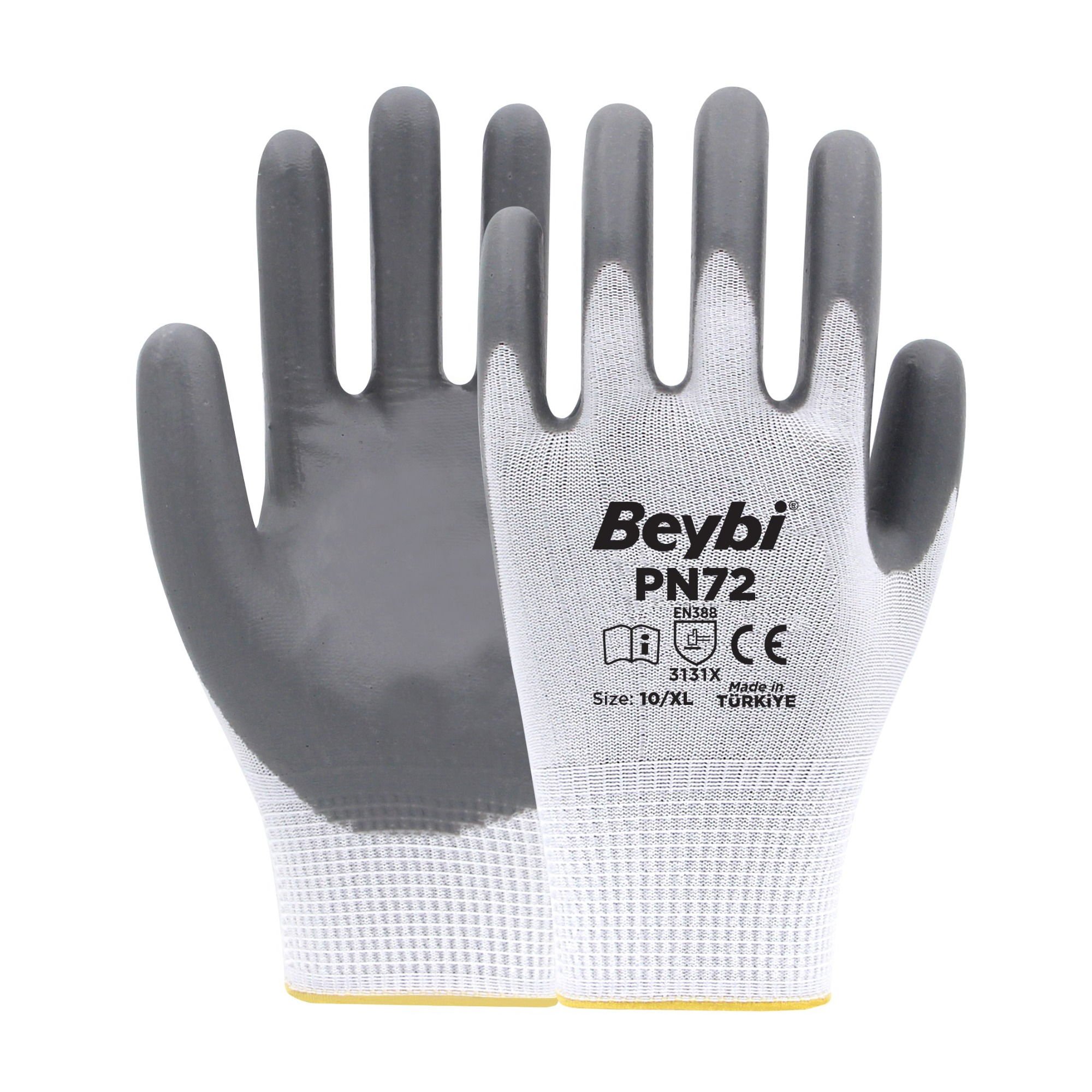 BeybiBeybi Pn72 Polyester Örme Nitril Eldiven Gri-(288 Çift) No:10150.03.BK05