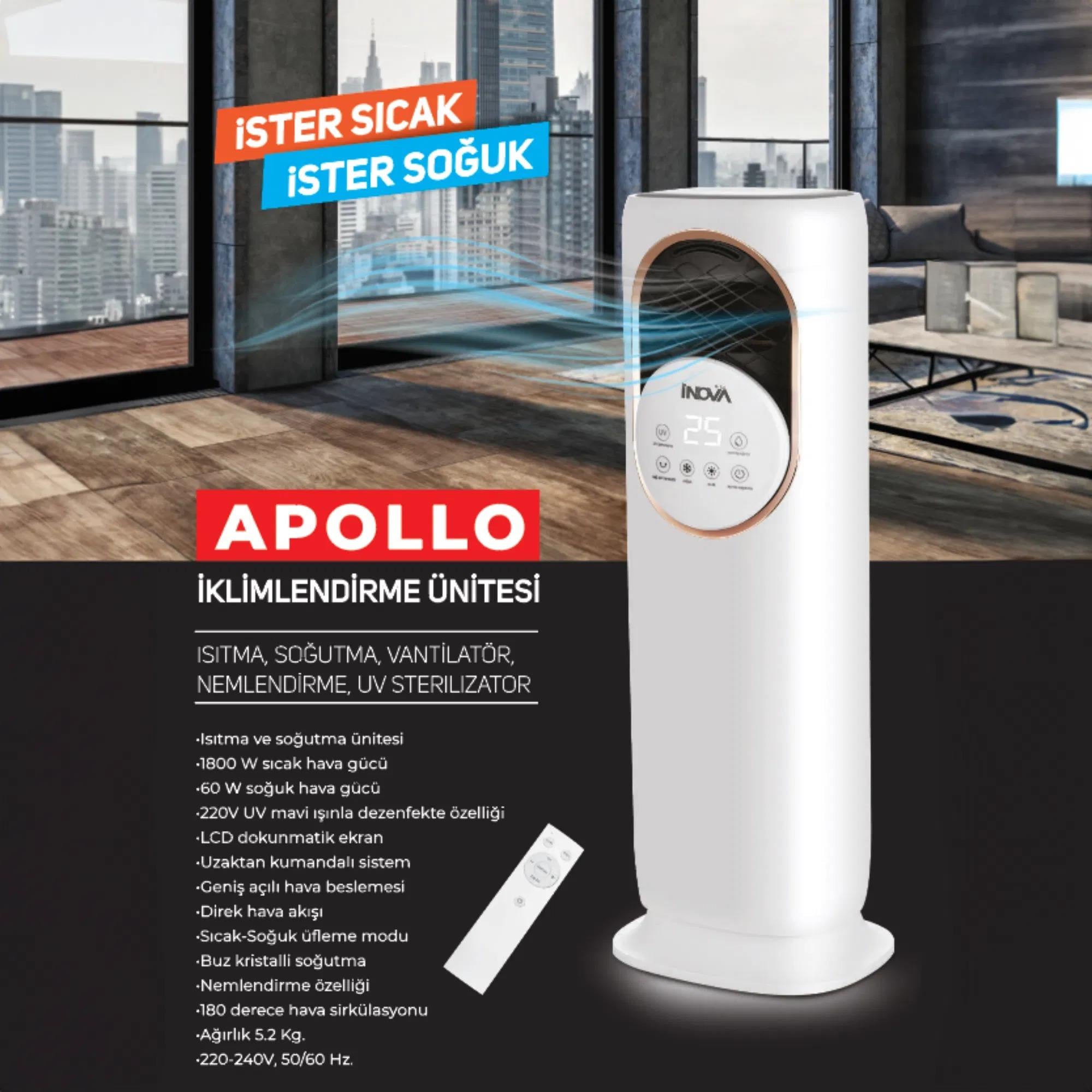 İnnova Apollo Kumandalı Isıtıcı ve Soğutucu (1800W)İnovaİnova Apollo Isıtıcı Soğutucu Kumandalı 1800 W305.01.IS05