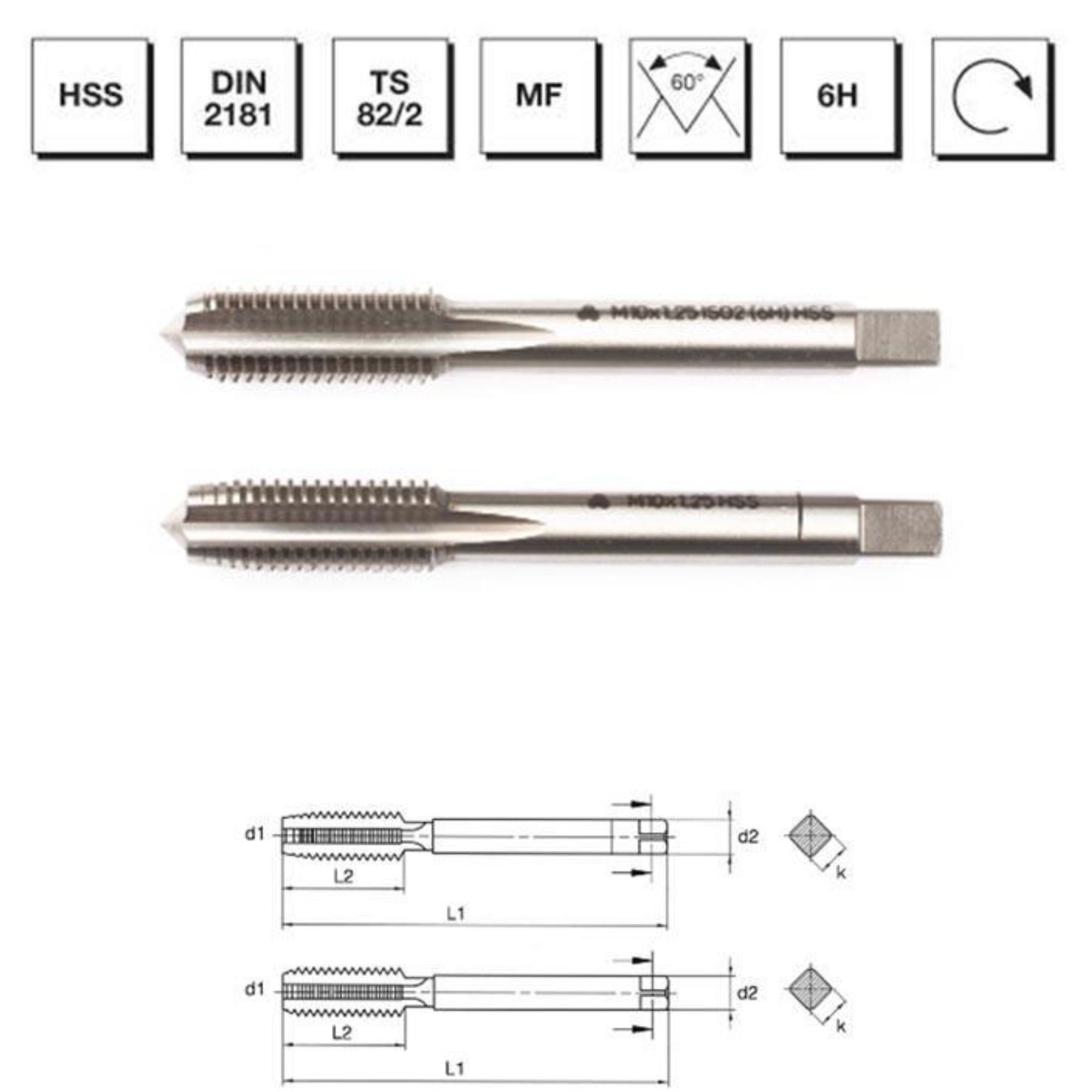 Makina Takım Endüstri.Mte Hss 2 Li Tk Klavuz Dın2181 M12X1.25 179.07.1225