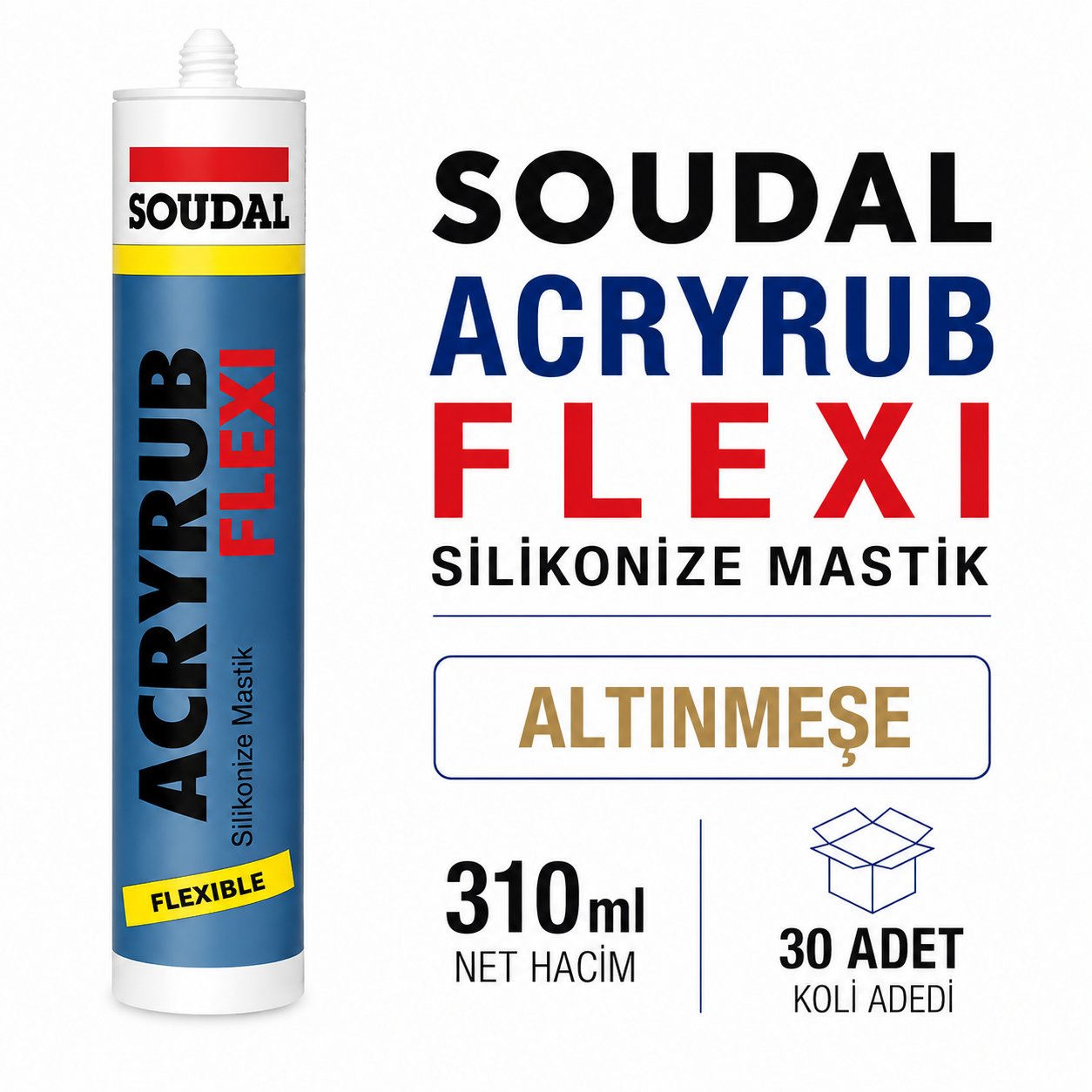 Soudal Acryrub Flexi Altın Meşe Akrilik Silikonize Mastik 310 ml | Toolora MarketSoudalSoudal Acryrub Flexi Silikonize Altınmeşe Mastik 310ml-(30 Adet)Flexi-Alt-Meş