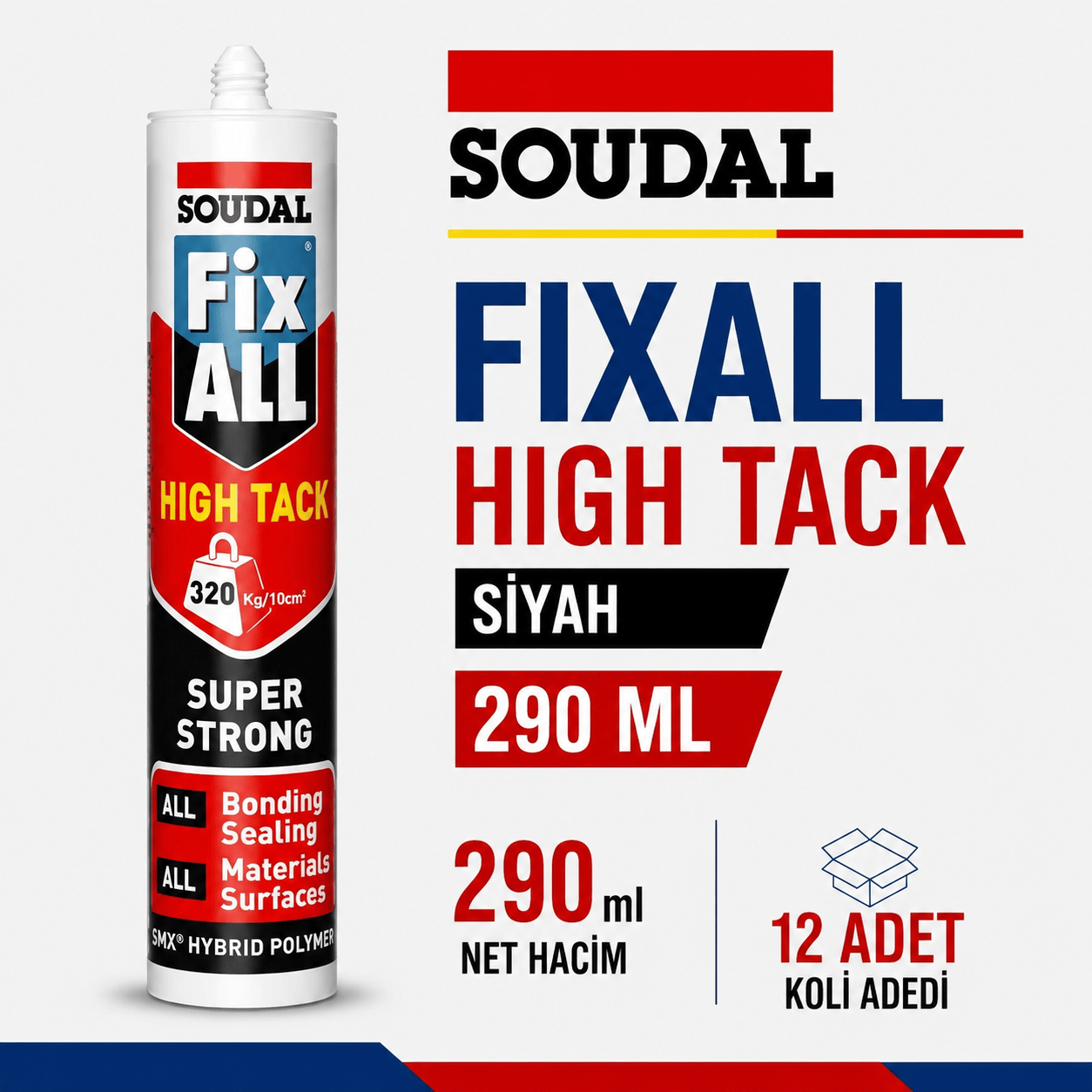 Soudal Fix All Hıgh Tack (Korniş Yap) Siyah 290 Ml -(12 Adet)Soudal