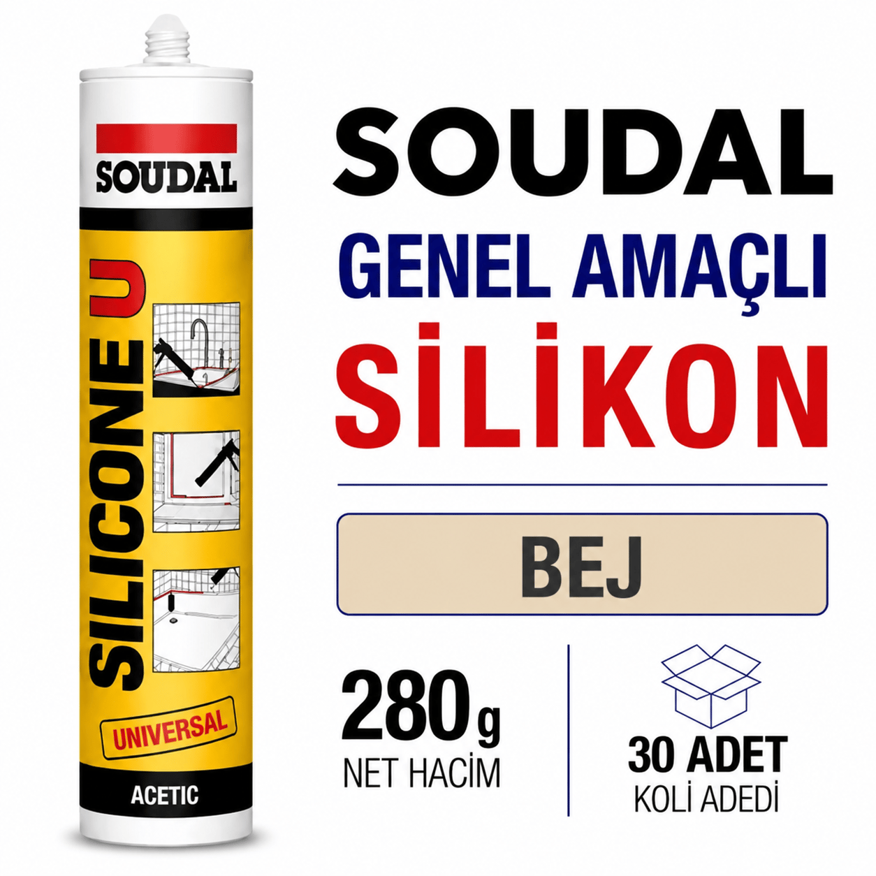 Soudal Silikon 280 Gr Bej-(30 Adet)Soudal