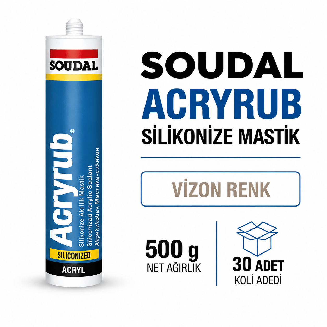 Soudal Silikonize Mastik 500 Gr Vizon 7039 -(30 Adet)Soudal