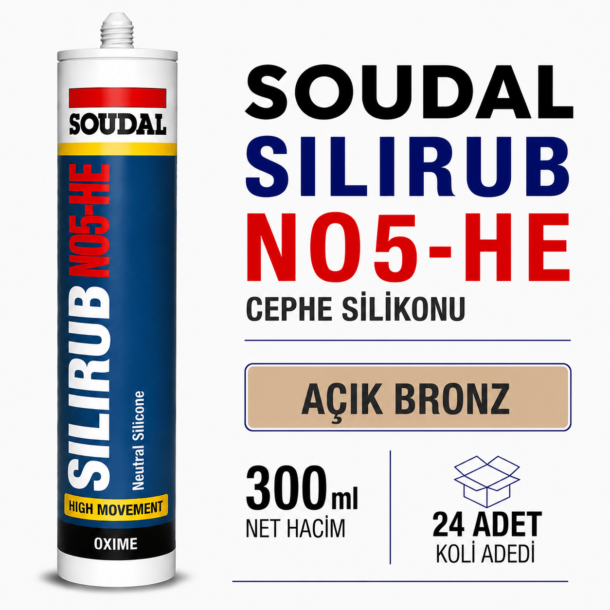 Soudal Silirub NO5-HE Açık Bronz Nötr Cephe Silikonu 300 ml | Toolora MarketSoudalSoudal Silirub NO5-HE 300 ml Açık Bronz Cephe Silikonu (24 Adet)NO5-HE-AçıkBronz