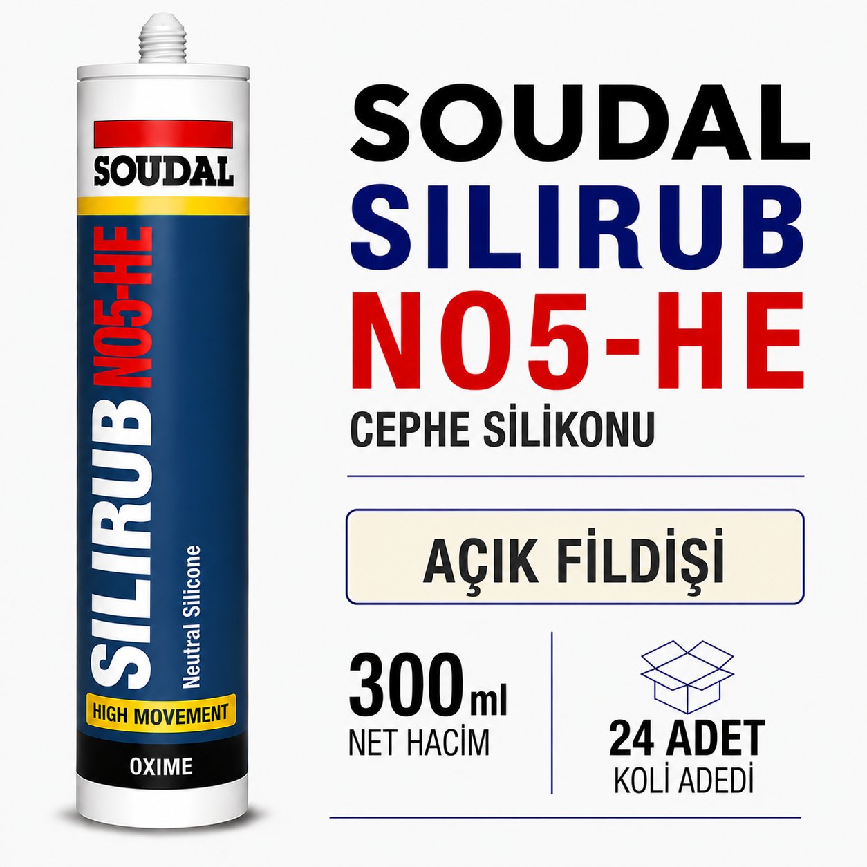 Soudal Silirub NO5-HE Açık Fildişi Nötr Cephe Silikonu 300 ml | Toolora MarketSoudalSoudal Silirub NO5-HE 300 ml Açık Fildişi Cephe Silikonu (24 Adet)NO5-HE-AçıkFildişi