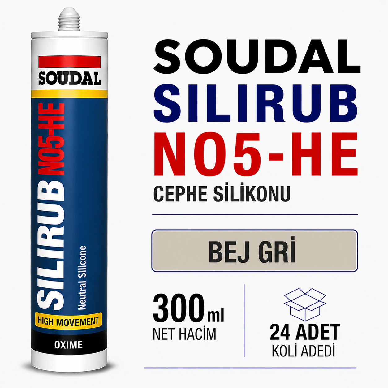 Soudal Silirub NO5-HE Bej Gri Nötr Cephe Silikonu 300 ml | Toolora MarketSoudalSoudal Silirub NO5-HE 300 ml Bej Gri Cephe Silikonu (24 Adet)NO5-HE-BejGri