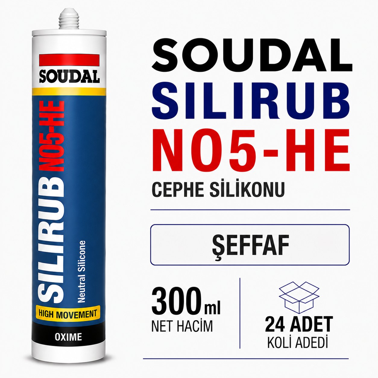 Soudal Silirub NO5-HE Şeffaf Nötr Cephe Silikonu 300 ml | Toolora MarketSoudalSoudal Silirub NO5-HE 300 ml Şeffaf Cephe Silikonu (24 Adet)NO5-HE-Şeffaf
