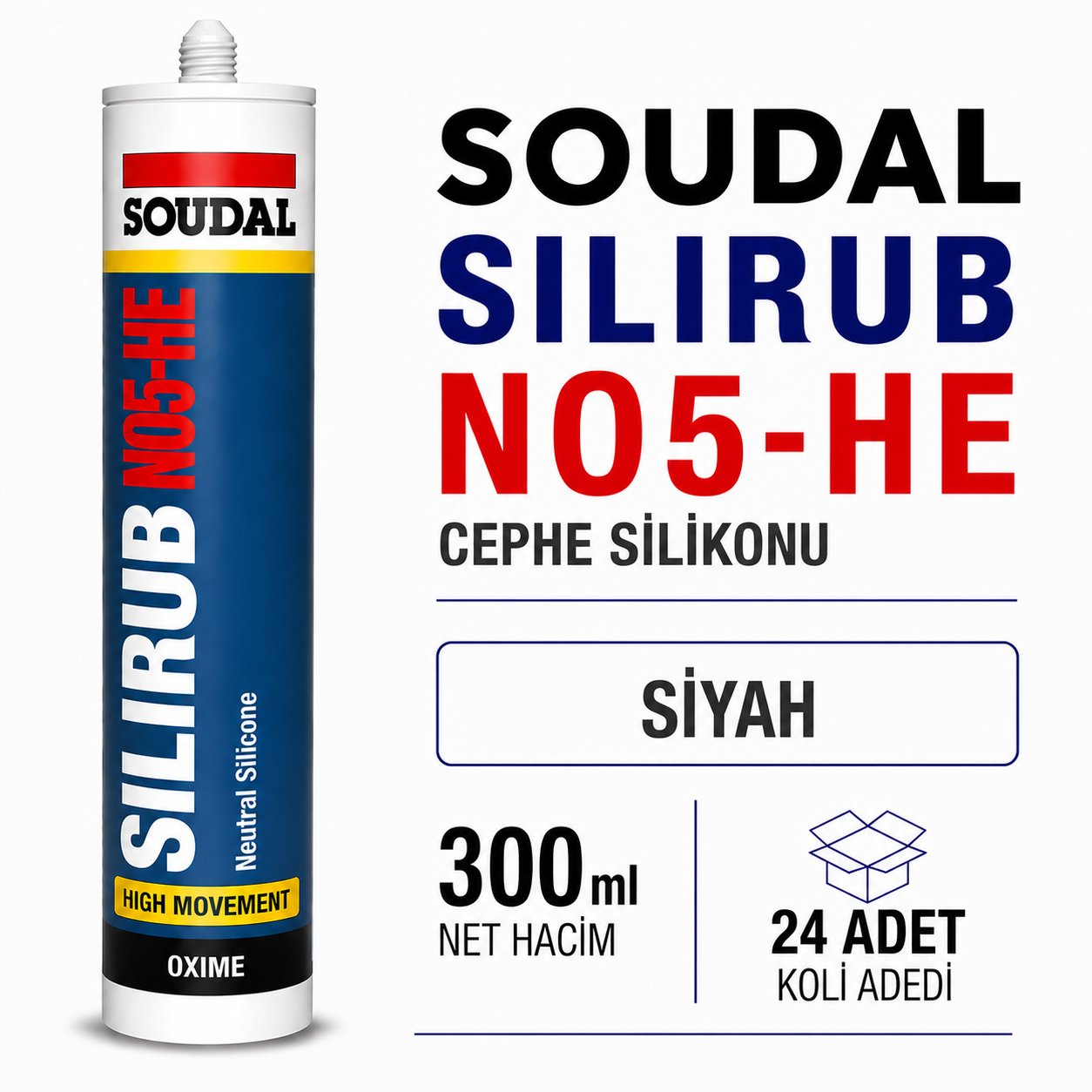 Soudal Silirub NO5-HE Siyah Nötr Cephe Silikonu 300 ml | Toolora MarketSoudalSoudal Silirub NO5-HE 300 ml Siyah Cephe Silikonu (24 Adet)NO5-HE-Siyah