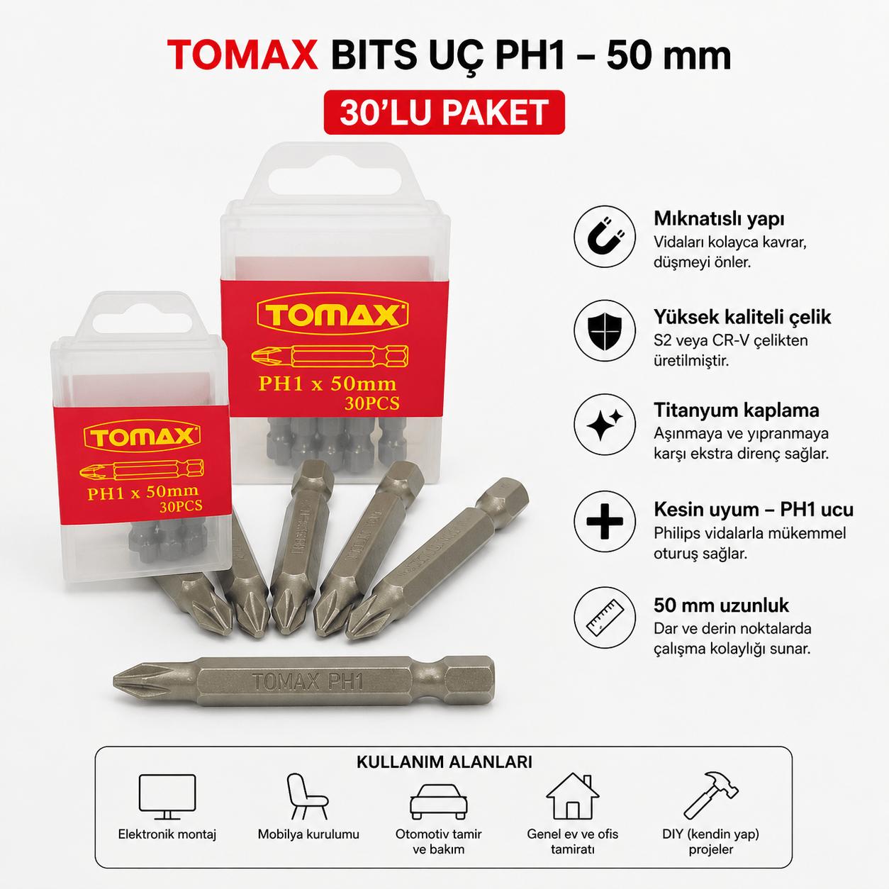 Tomax Yıldız Bits Uç PH1 50 mm (30'lu Paket)TomaxTomax Bits Uç Ph1 50 Mm-(30'lu Paket)114.28.H150