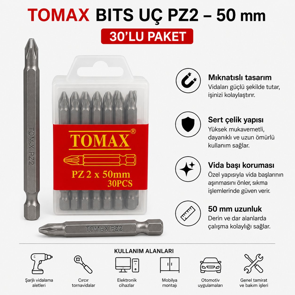 Tomax Pozidriv Bits Uç PZ2 50 mm (30'lu Paket)TomaxTomax Bits Uç Pz2 50 Mm-(30'lu Paket)114.28.P250