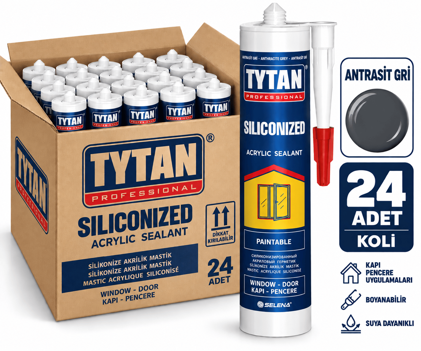 Tytan 500 Gr Silikonize Mastik Antrasit Gri--24lü KoliTytan