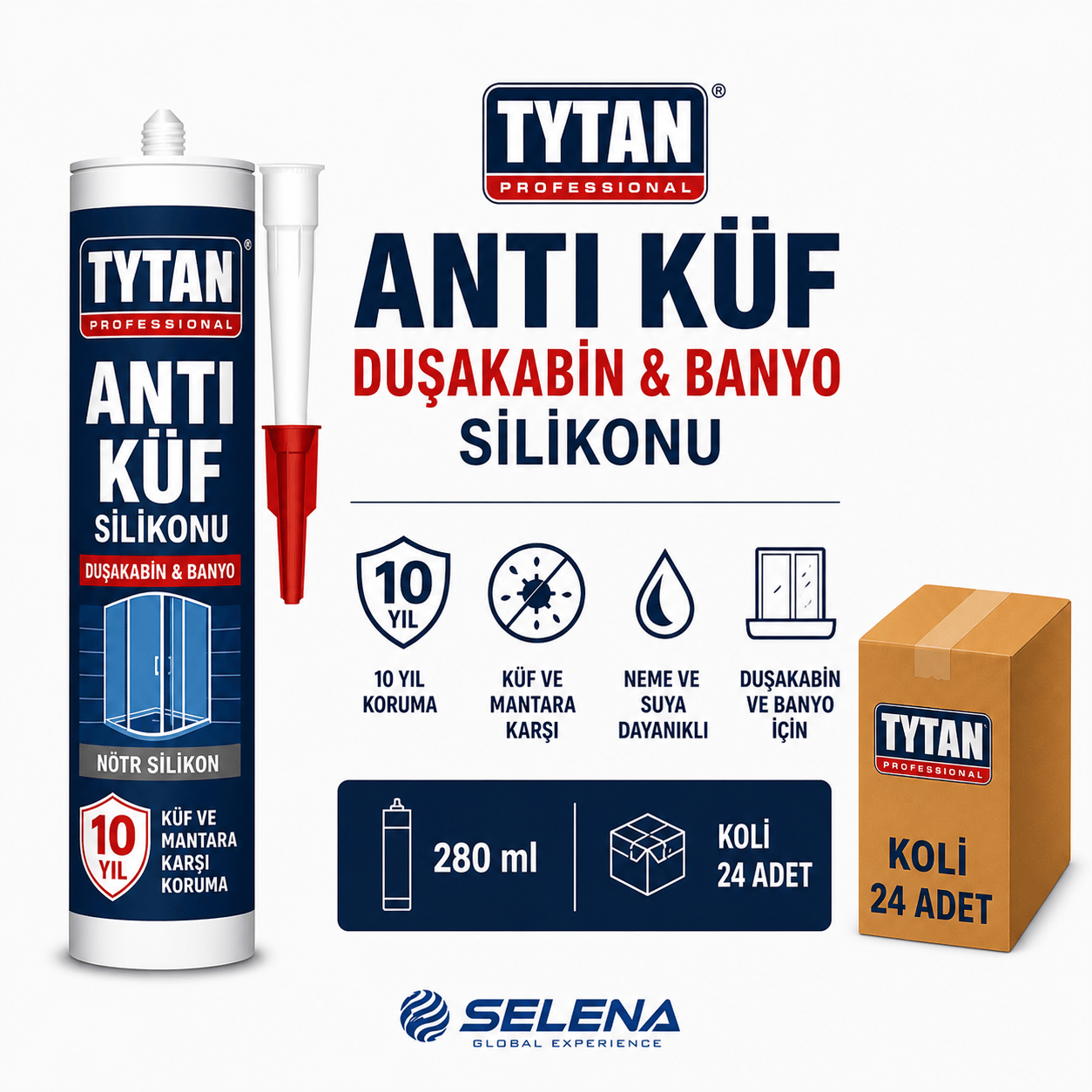 Tytan Duşakabin Silikonu 280 ML – Küf ve Mantar DirençliTytanTytan Anti Küf 280ML-(24 Adet)TYT-SIL-ANTI-280