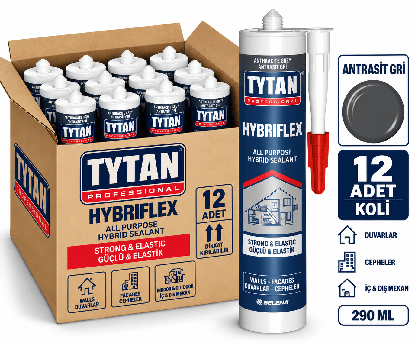 Tytan Hybrıflex Hibrit Polimer 290 ML Antrasit-12'li KoliTytan
