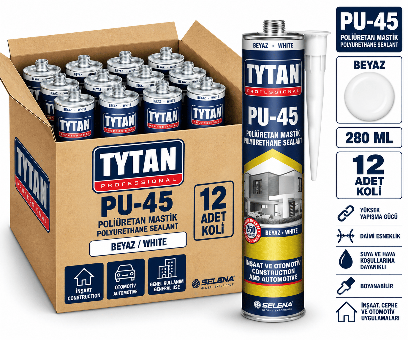 Tytan Pu45 280 Ml Mastik Beyaz-12'li KoliTytan