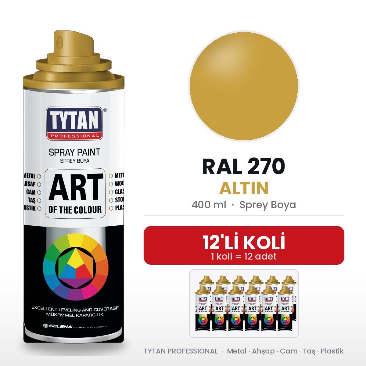 Tytan Sprey Boya 400 Ml Ral270 Altın-12'li KoliTytan