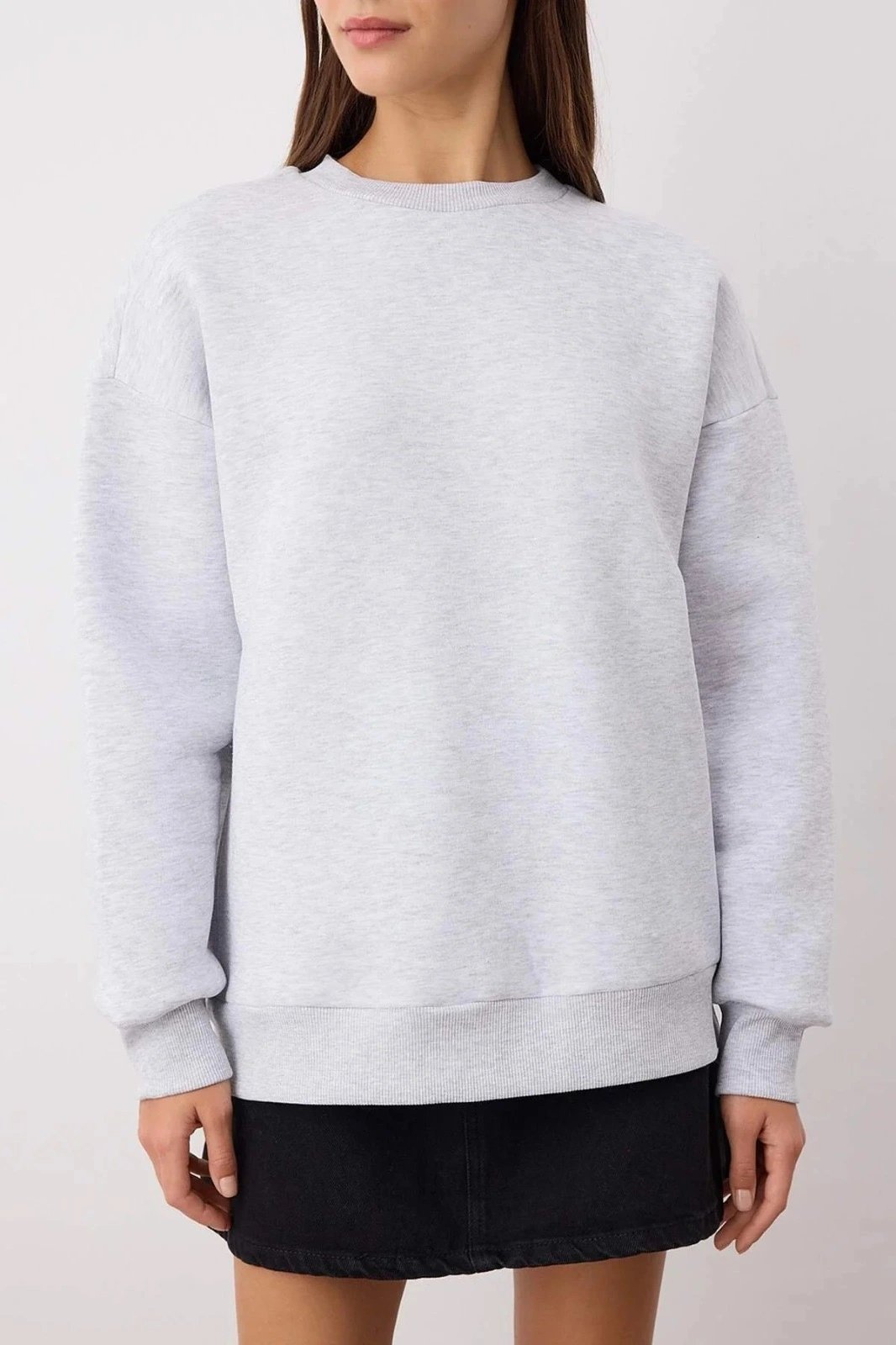 3 iplik şardonlu bisiklet yaka sweatshirt gri