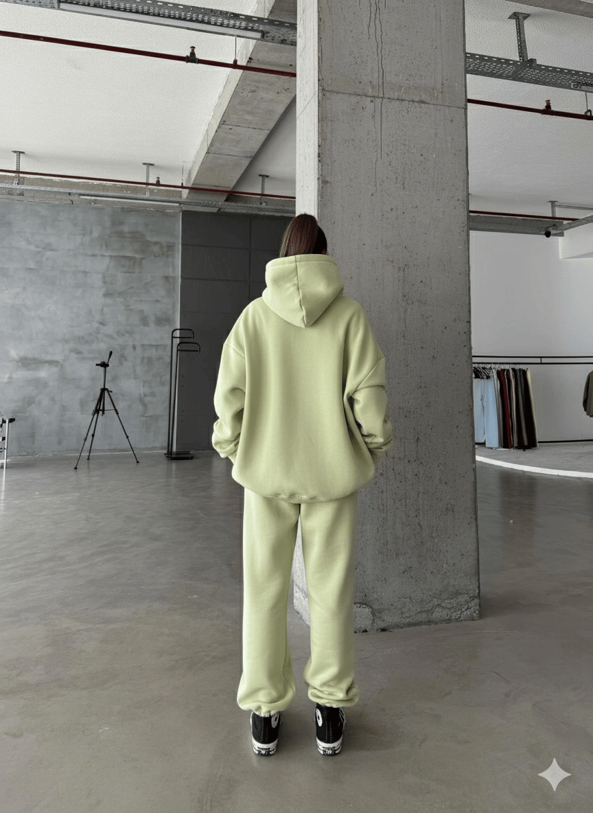 3 iplik şardonlu kapşonlu sweatshirt mint p510436