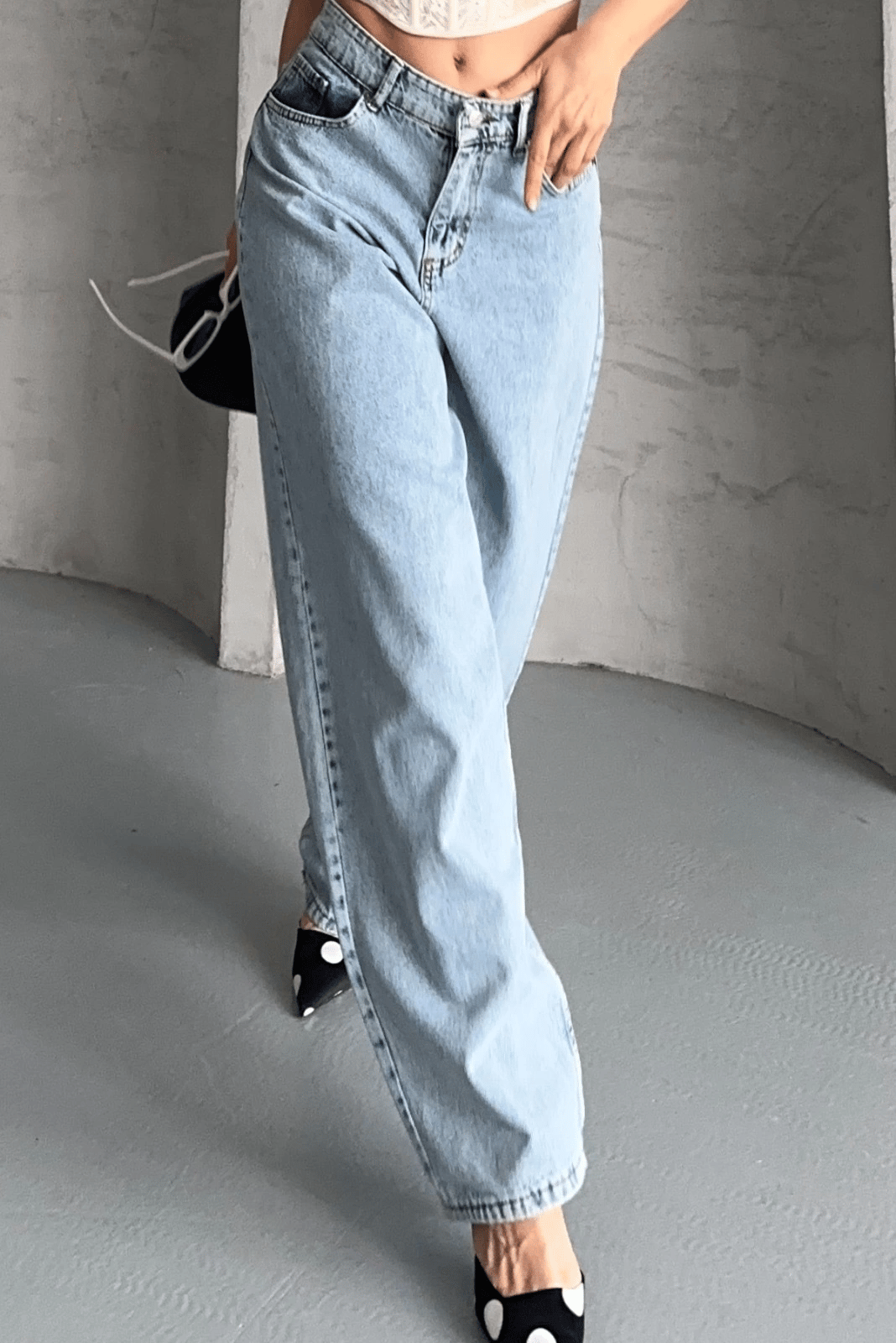 Baggy kar yıkama buz mavi jeans pantolon d2007