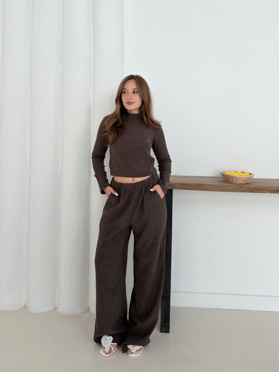 Balıkçı yaka örme takım kahve st265865