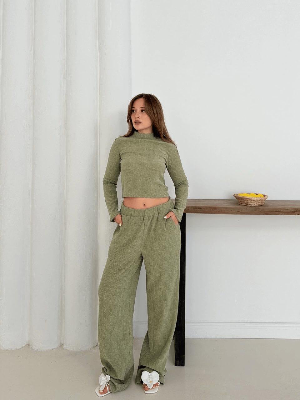 Balıkçı yaka örme takım mint st265865