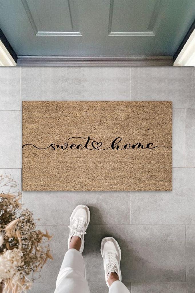 Bej Kapı Önü Paspası Sweet Love Home Desen  K-3336