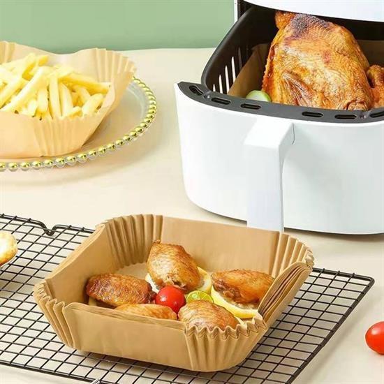 BUFFER® 100 Adet Air Fryer Pişirme Kağıdı Tek Kullanımlık  Gıda Yağlı Kağıdı Kare Tabak Model