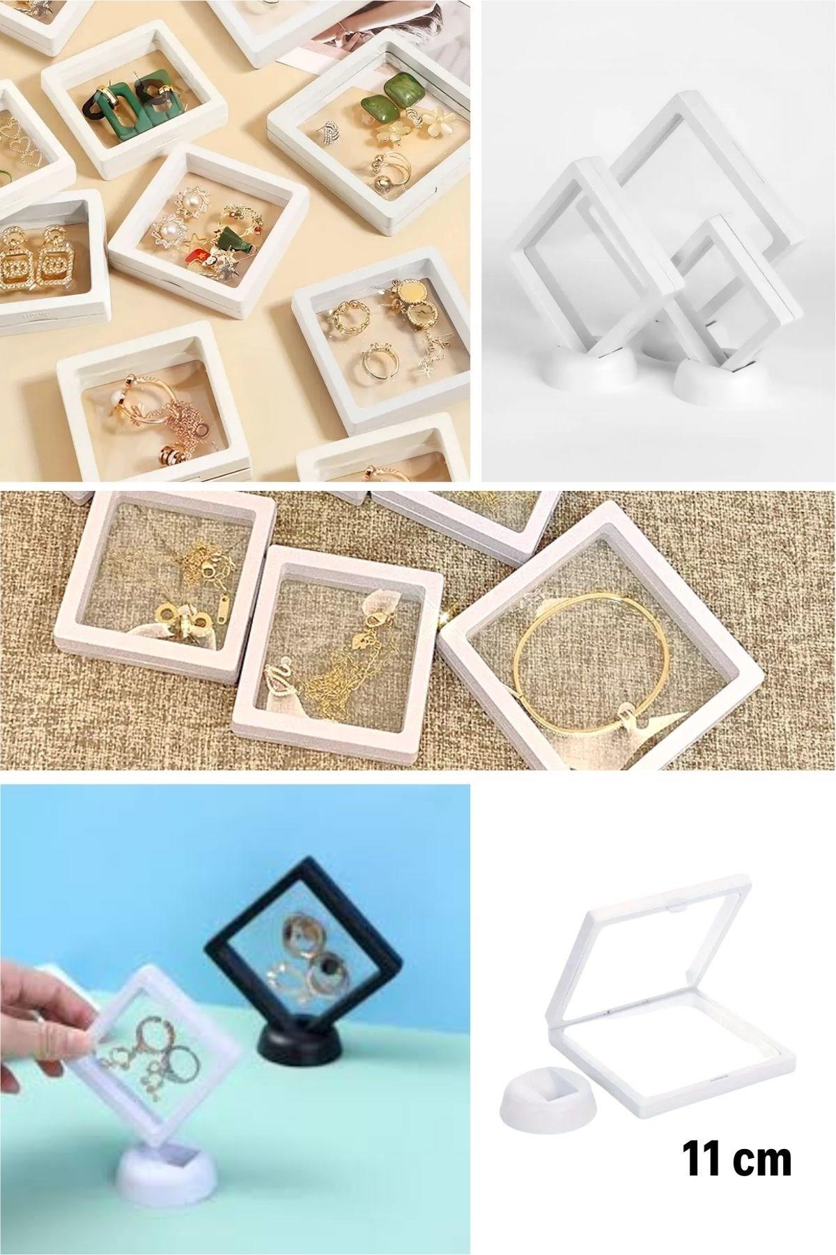 BUFFER® 11x11cm Standlı 3D Takı Ziynet Hatıra Koleksiyon Saklama Kutusu Şeffaf Film Çerçevesi