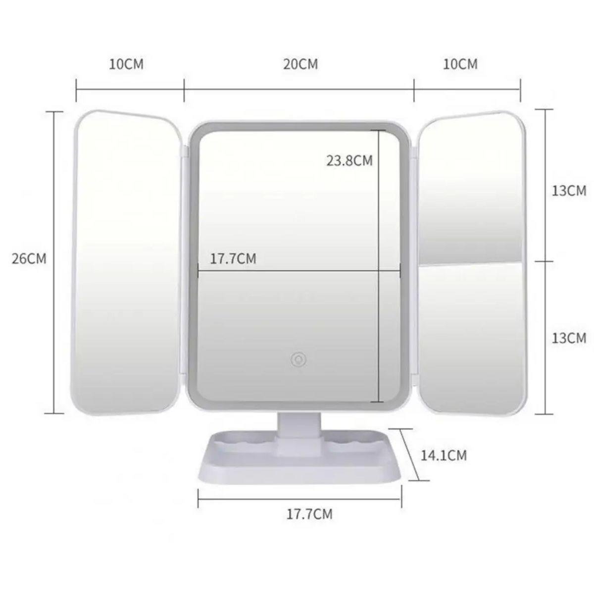 BUFFER® 2 Kapaklı,3 Farklı Dokunmatik Led Ayarlı USB Şarj ile Şarj Olabilen Makyaj Aynası