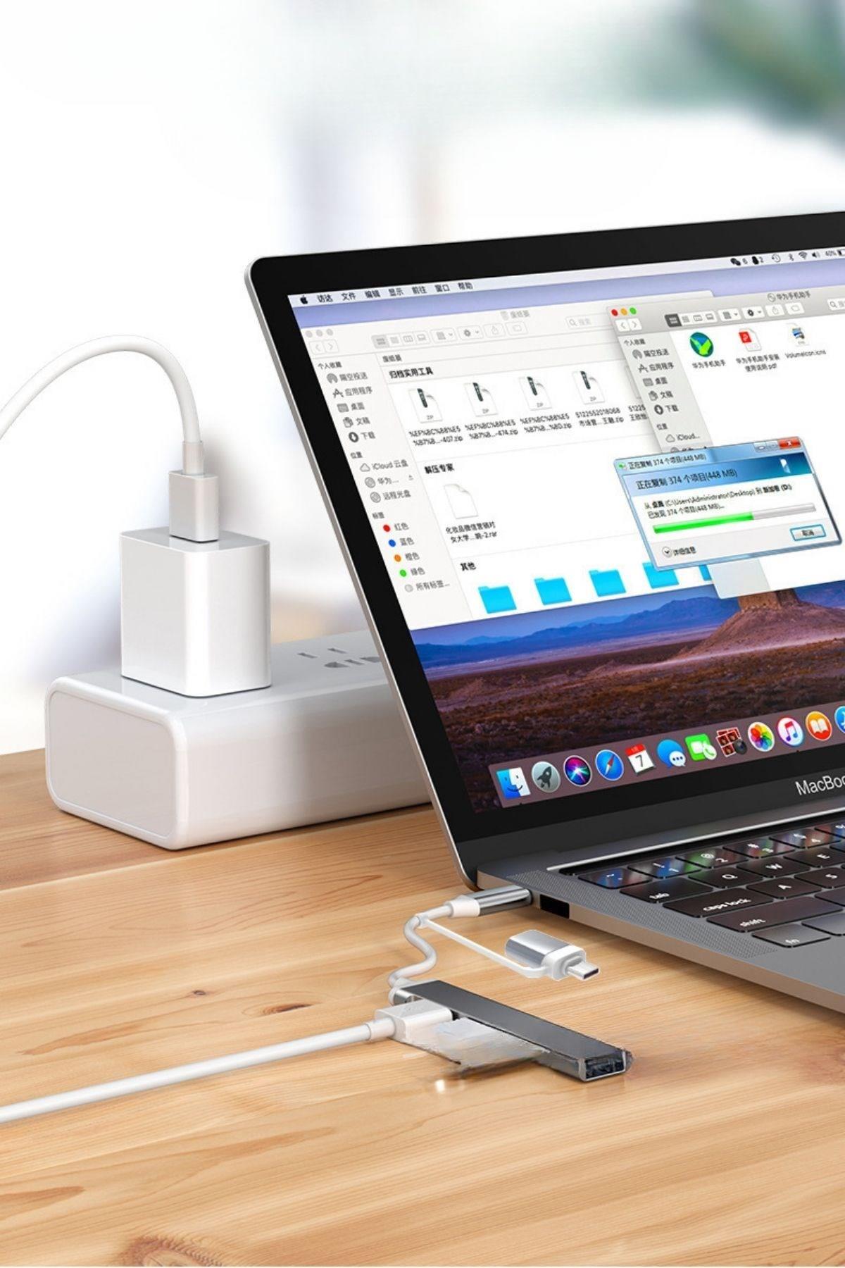 BUFFER® 4 Port'lu Bağlantı İstasyonu Ultra İnce USB Bölücü TYPE-C tipi Çoklu Arayüz Adaptörü Multi Usb Çoklayıcı