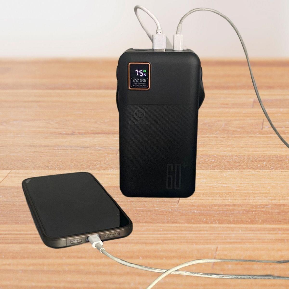 BUFFER® 60000 mAh 5 Cep telefonunu Aynı Anda Şarj Edebilen Pil Ekranlı El Fenerli Hızlı Şarjlı Powerbank