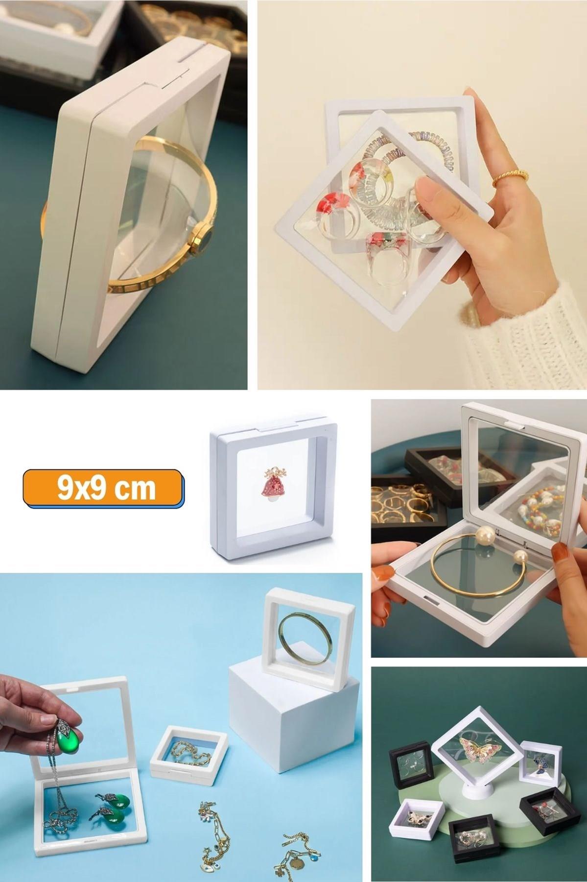 BUFFER® 9x9 cm Standlı 3D Takı Ziynet Hatıra Koleksiyon Saklama Kutusu Şeffaf Film Çerçevesi