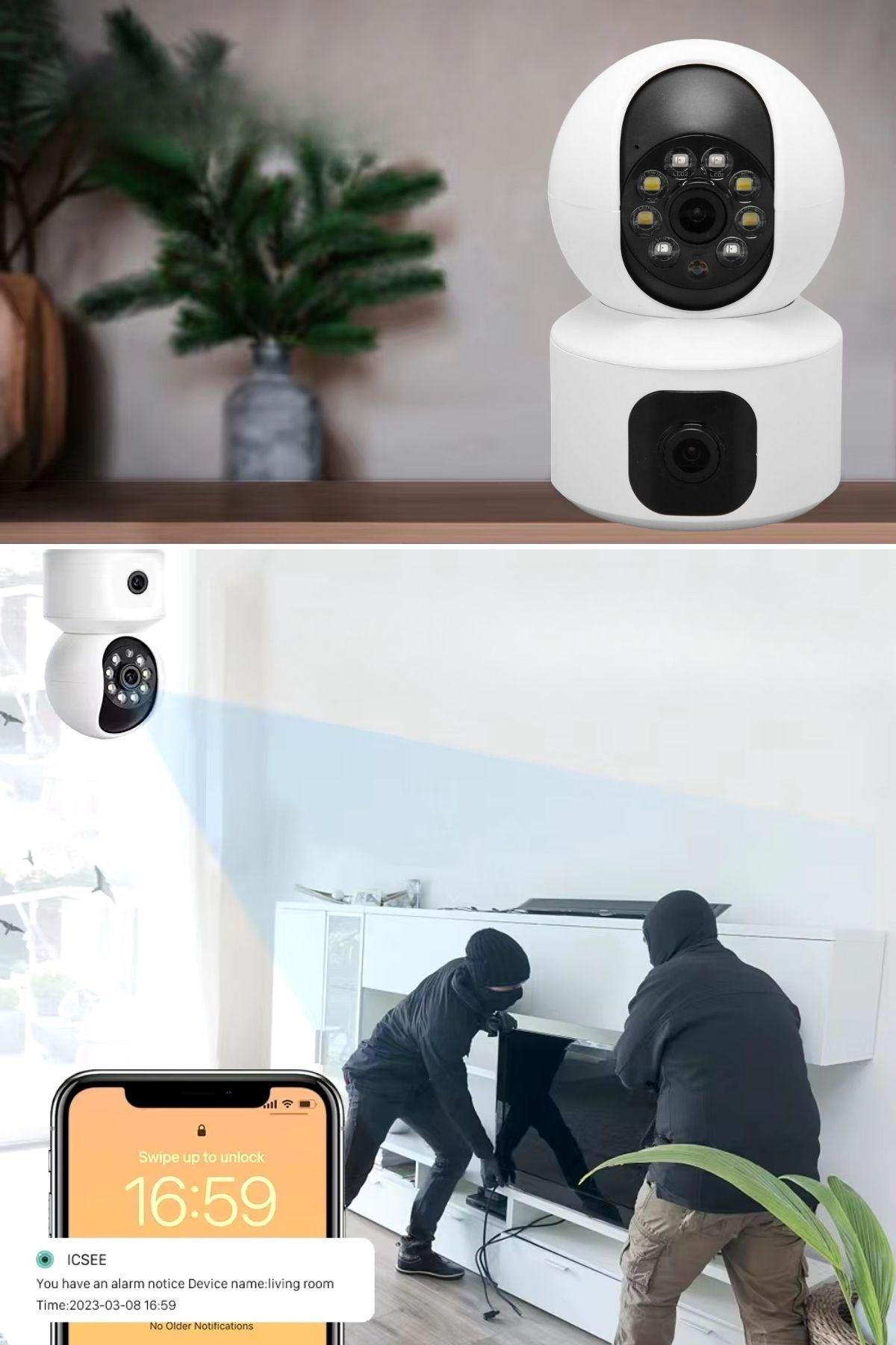 BUFFER® Çift Kameralı Wifi Bağlantılı Gece Görüşlü Ev Tipi Güvenlik Kamerası