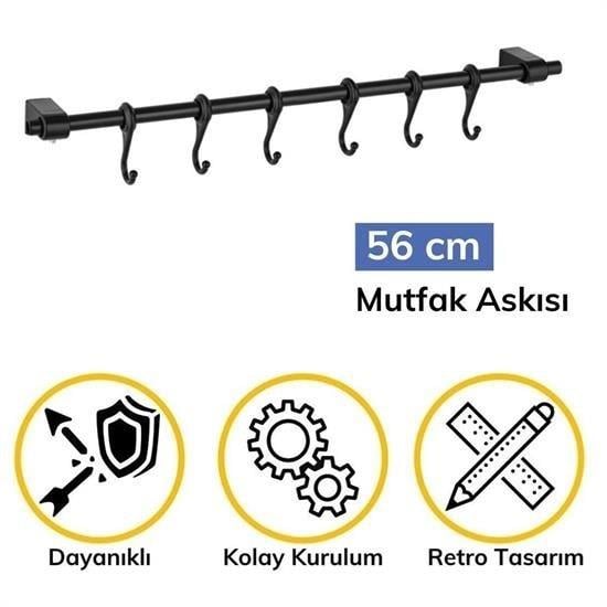 BUFFER® Duvara Monte Edilen 6 Kancalı Dekor Kaşıklık ve Kupa Askısı