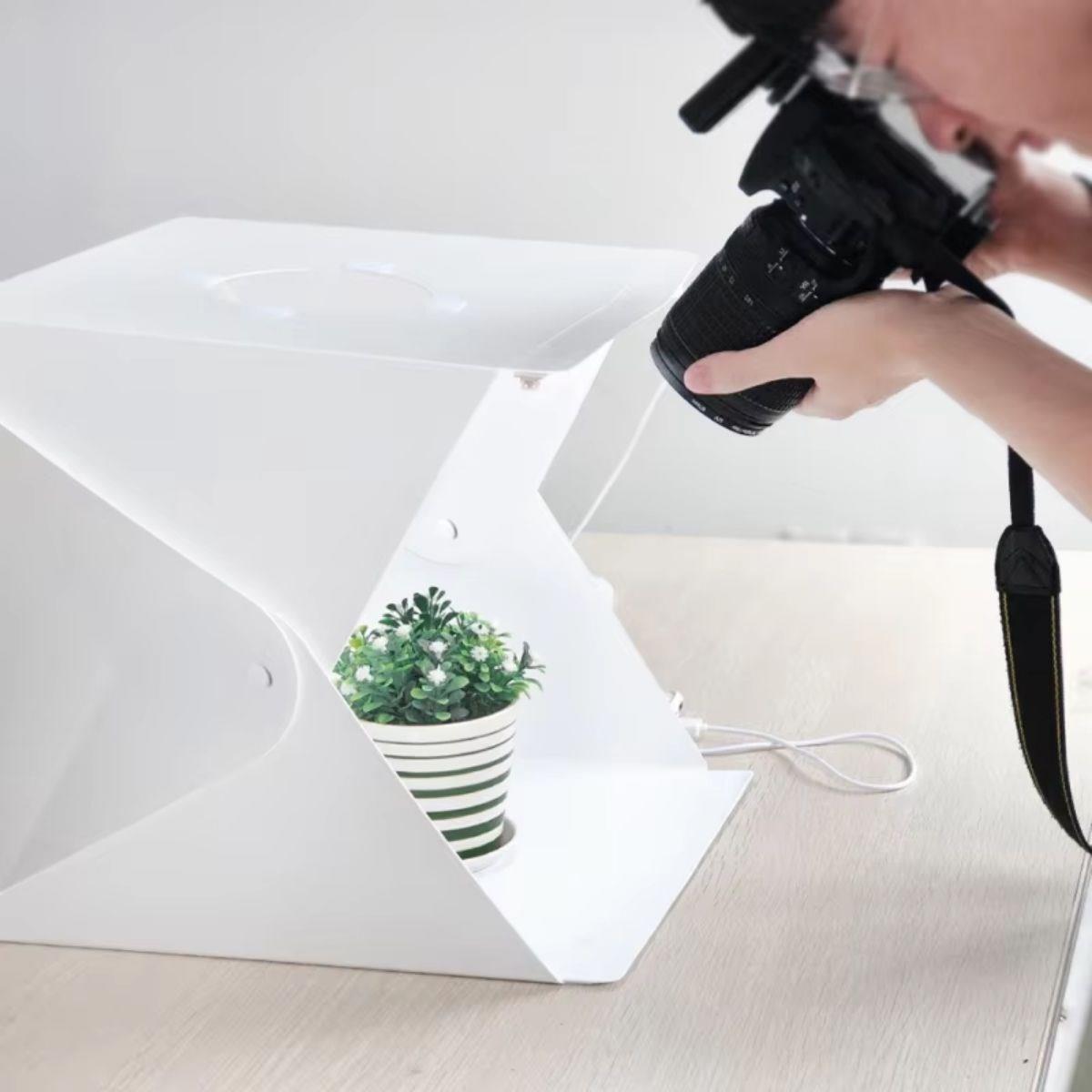 BUFFER® Katlanır Işıklı Fotoğraf Stüdyosu 40x40 cm 6 Renk Fonlu Ürün Çekimi İçin Uygun Fotoğraf Çekim Kutusu