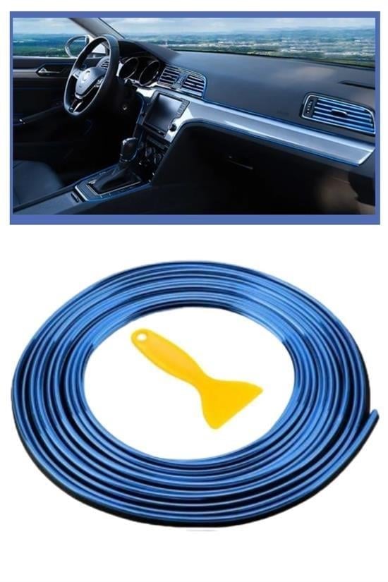 BUFFER® Mavi Araba OtoTrim Dekorasyon Şeridi Kauçuk Elastik Kolay Kurulum 5 metre Şerit Bant
