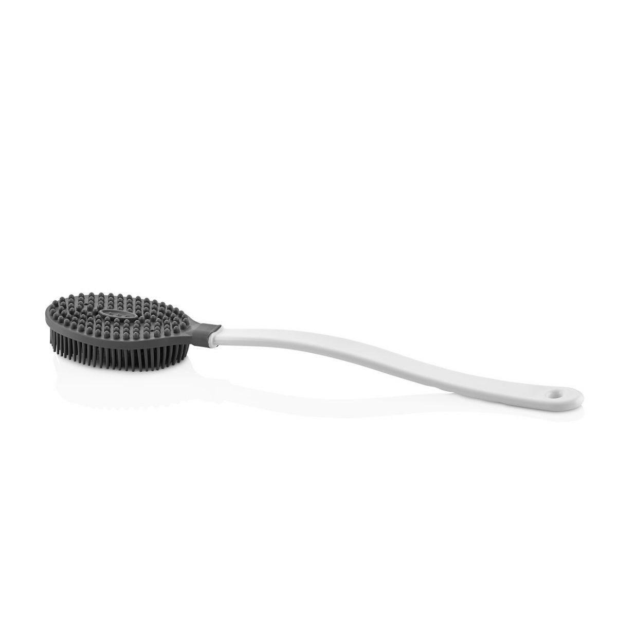 BUFFER® Silikon Masajlı Uzun Saplı Vücut Masaj Fırçası Banyo Sırt Kesesi Saplı Yumuşak Fırça