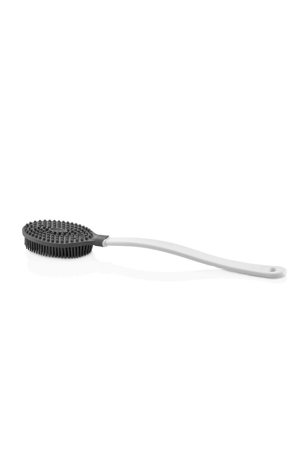 BUFFER® Silikon Masajlı Uzun Saplı Vücut Masaj Fırçası Banyo Sırt Kesesi Saplı Yumuşak Fırça