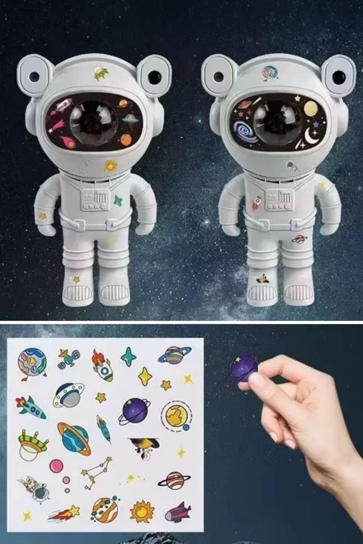 BUFFER® Stickerlı ,Kumandalı ASTRONOT Model Gece Lambası