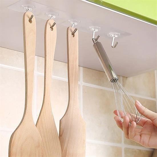 BUFFER® Süper Güçlü Yapışkanlı Suya Dayanıklı Şeffaf Askı 5li Set Yeniden Kullanılabilir Kancalar