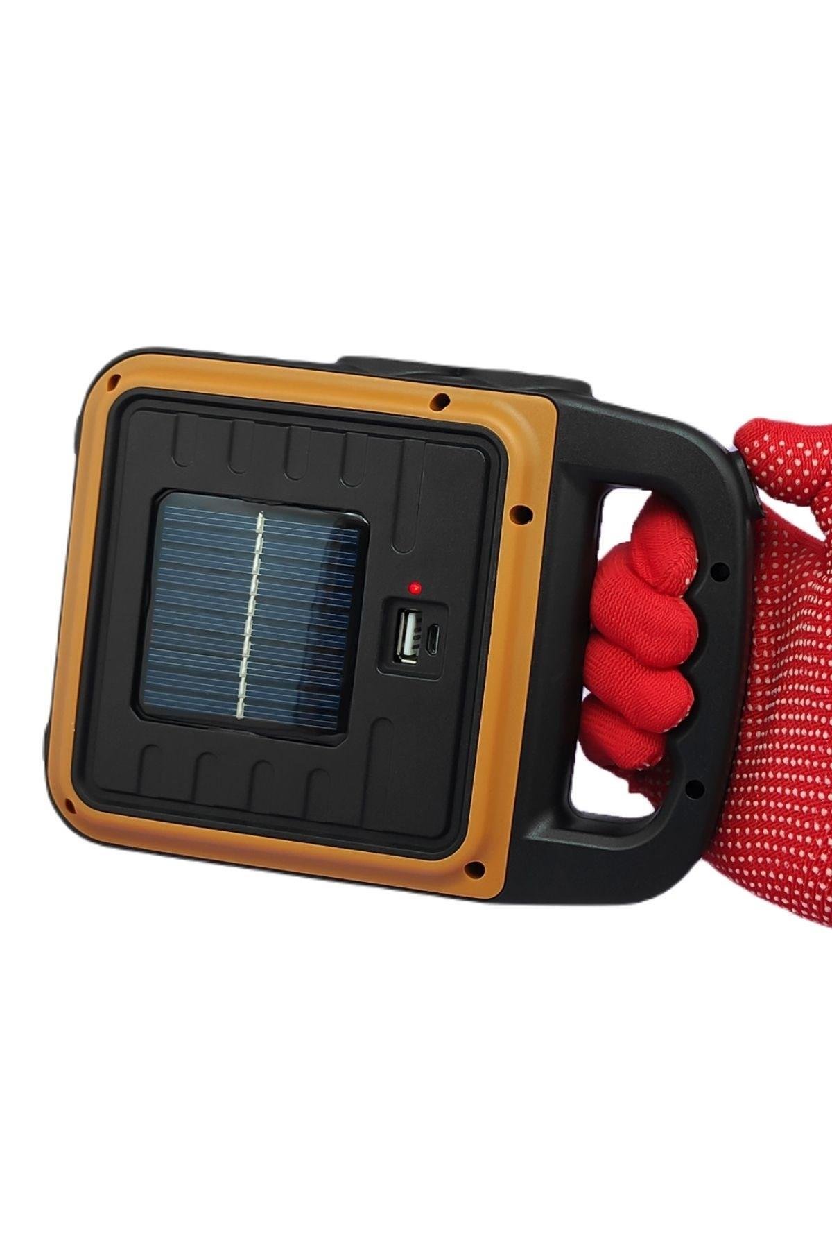 BUFFER® Taşınabilir 4 Farklı Fonksiyonlu Güneş Enerjili ve USB ile Şarj Olabilen Portatif Led Işıldak HS-8020