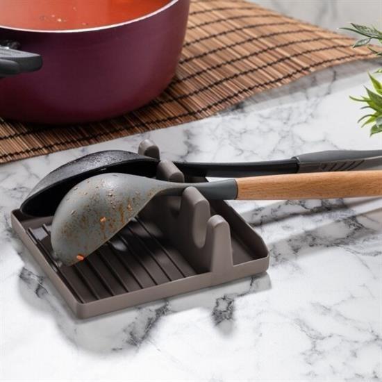 BUFFER® Tencere Kapak Tutuculu Kaşıklıklı Tencere Kapak Standı Pratik Kaşık Kepçe Altlık Düzenleyici