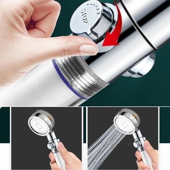 BUFFER® Turbo Pervaneli ve Filtreli Su Tasarruflu 360 Derece Dönebilen Tazyikli Duş Başlığı