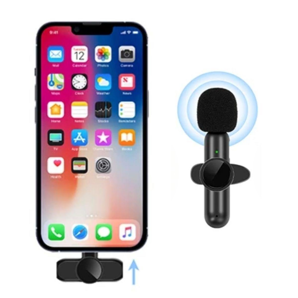 BUFFER® Type C Uyumlu İphone Dönüştürücülü Kablosuz Yaka Mikrofonu Android ve İphone Uyumlu Mini Mikrofon