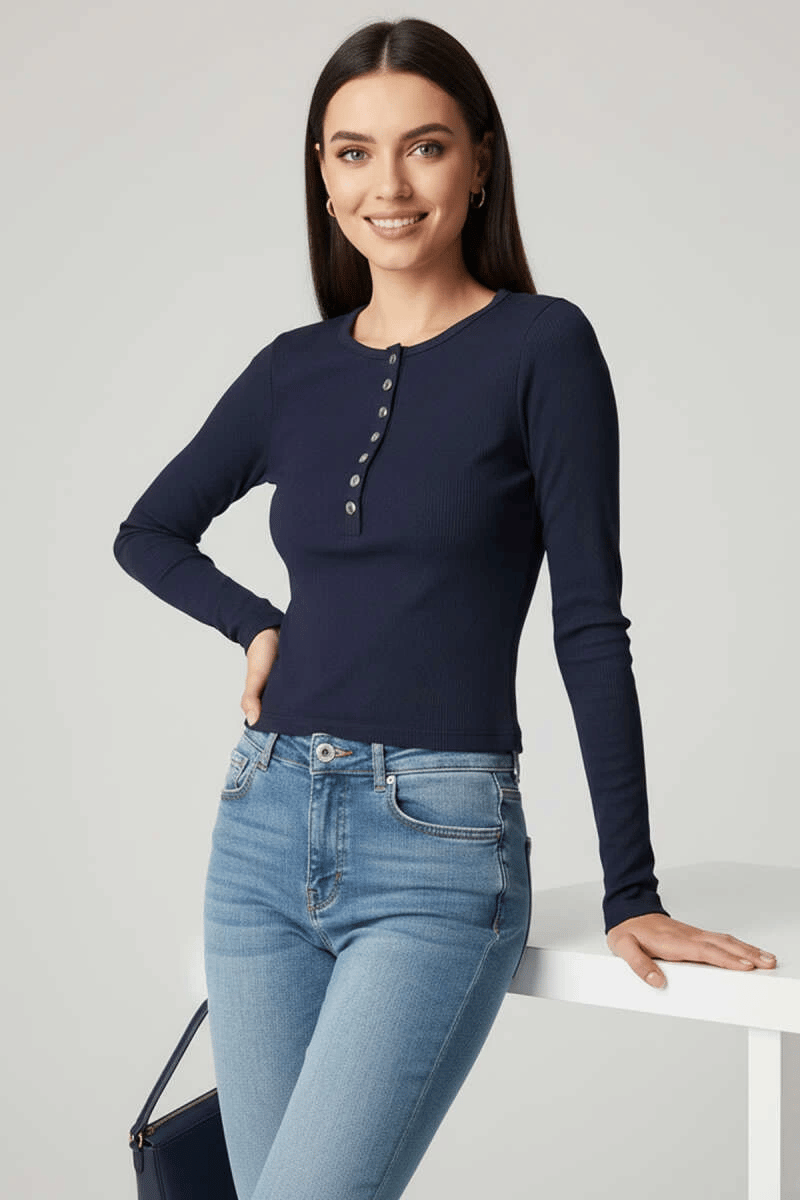 Çıtçıt Detaylı Bluz Lacivert T4343
