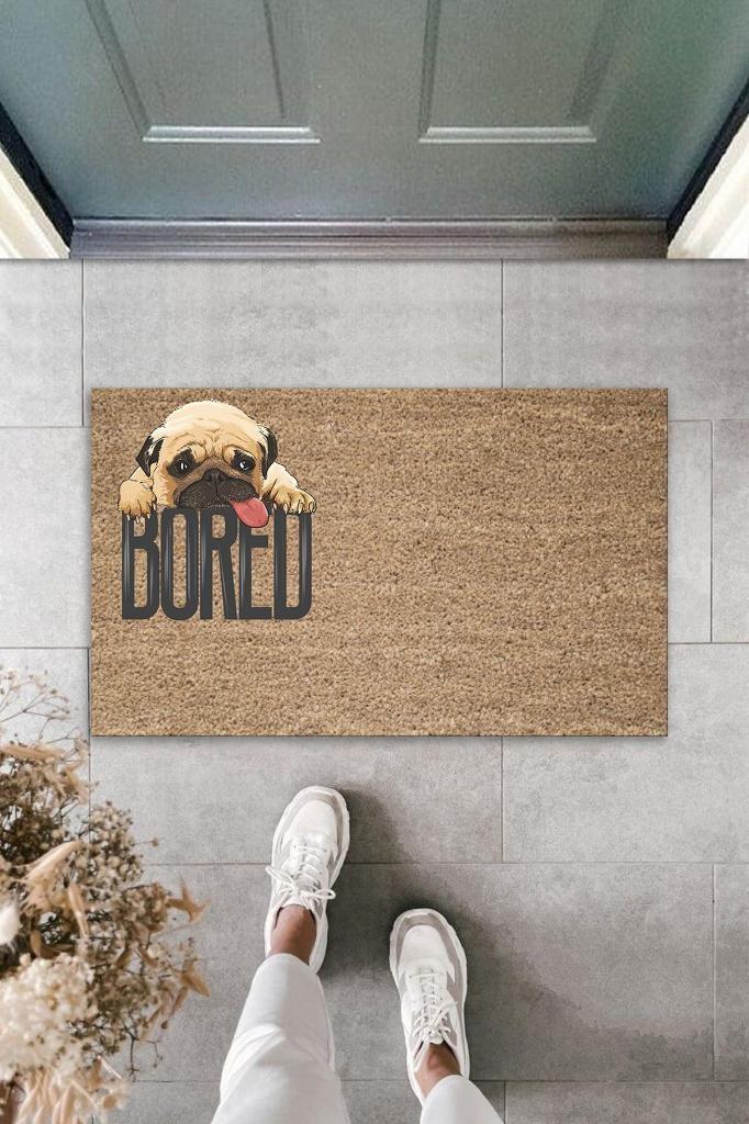 Dijital Baskı Kahverengi Bored Köpekli Dekoratif Kapı Paspası K-2080