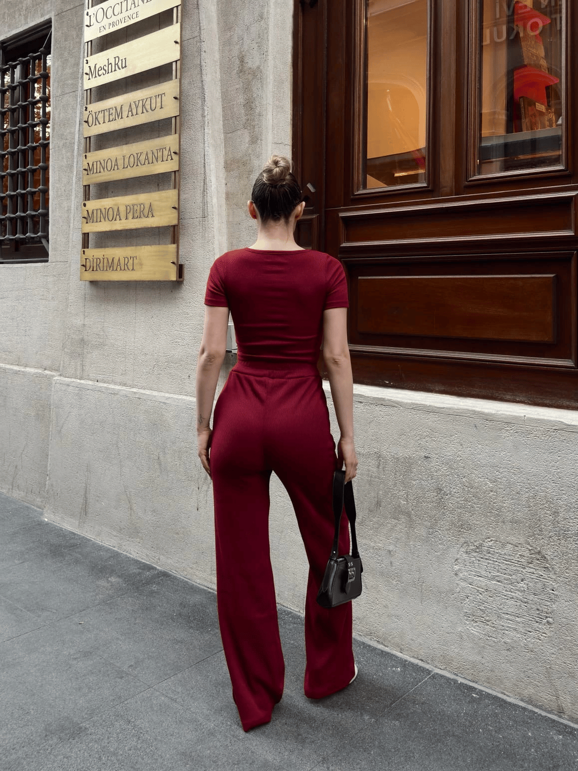 Düğme yakalı bordo alt üst takım s3943