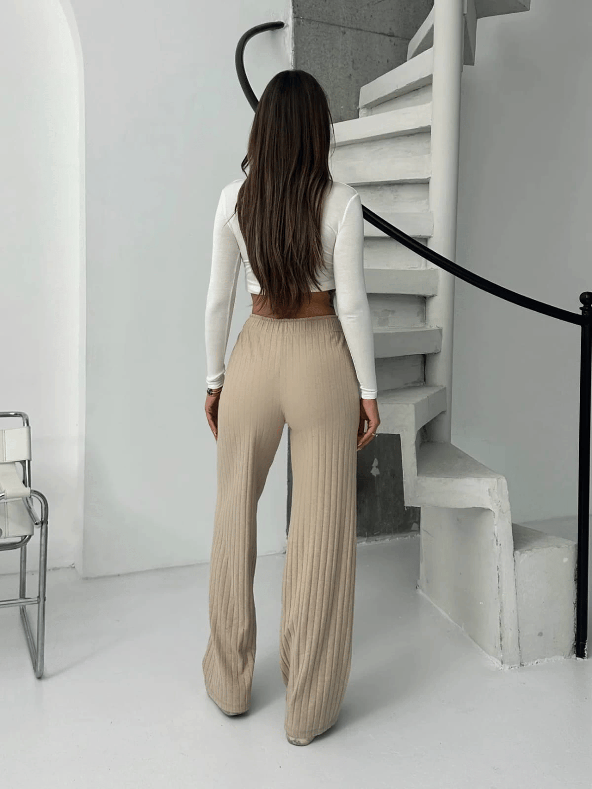 Fitilli şardonlu pantolon bej a4058