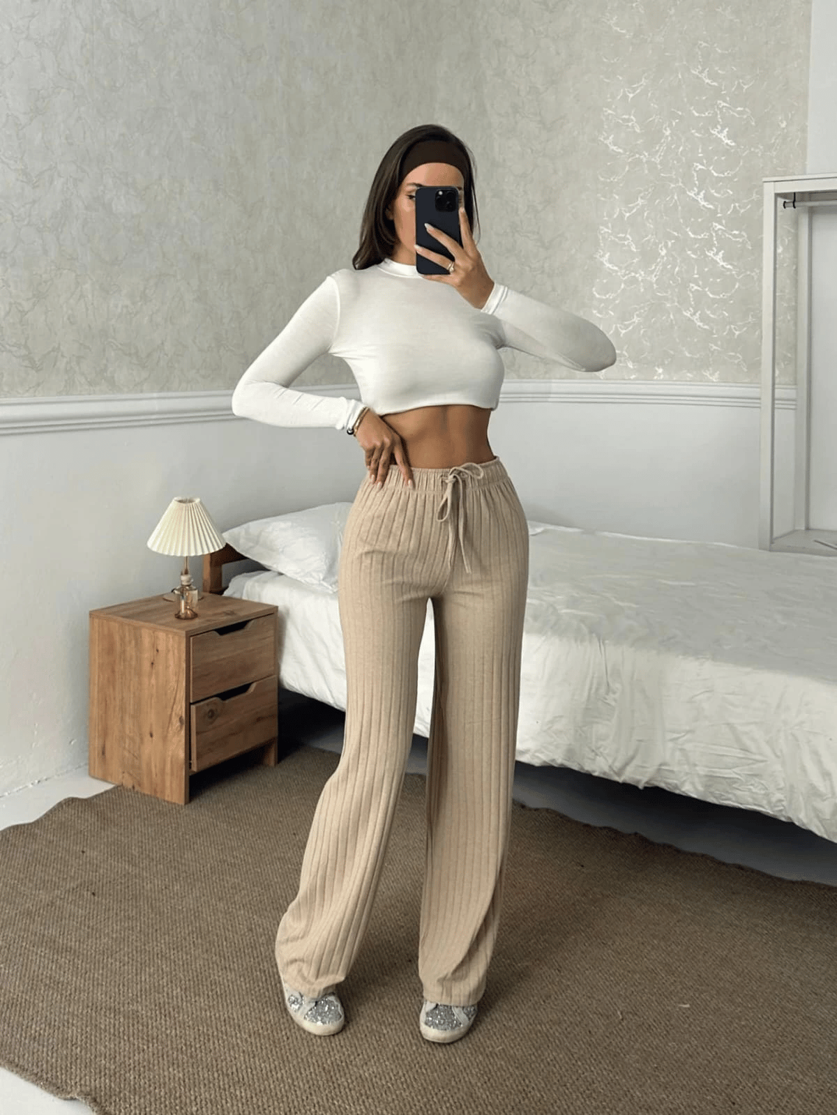 Fitilli şardonlu pantolon bej a4058