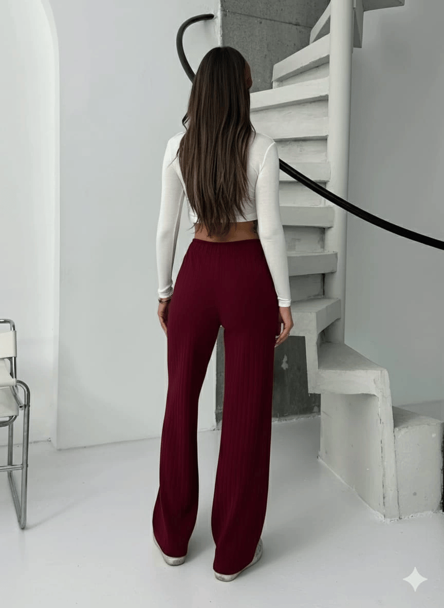 Fitilli şardonlu pantolon bordo a4058