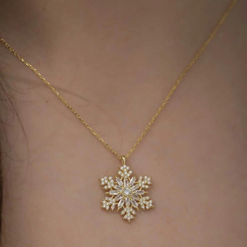 Gümüş Gold Kar Tanesi Kolye